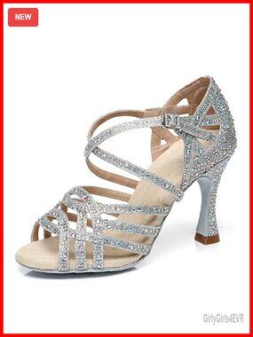 Rhinestone Dance Heels Ankle Strap Latin Salsa Ballroom Shoes
